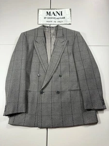 VTG Mani Jacket Mens 44 Long Double Breasted Wool Woven Stripe Italy Armani Grey - Picture 1 of 16