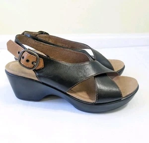Dansko Jacinda schwarz/hellbraun Slingback Leder Criss Cross Strap Sandalen Gr. 38 - Bild 1 von 8