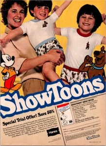 1985 Hanes Vintage Print Ad ShowToons Mickey Mouse ScoobyDoo Briefs For Boys - Imagen 1 de 1