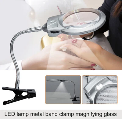 LED Light Clip Type Hose Light Table Top Magnifier Clip-on Magnifying Glass 18CM - Image 1 of 4