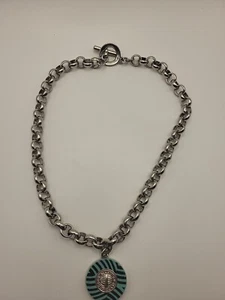MARC JACOBS Rolo Chain Choker Necklace Signed Toggle Closure 18” Blue Logo - Picture 1 of 4