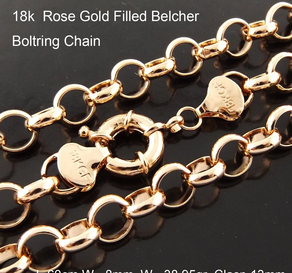 Pulsera y cadenas de anillo de perno de oro relleno de rosa de 18 quilates estilo eslabón Belcher Rolo sólido Foto 1 de 1