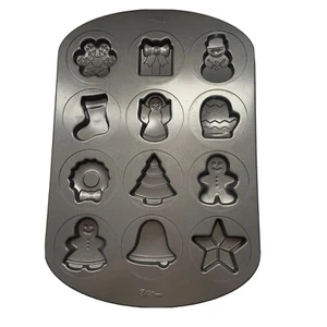 Wilton Christmas Holiday Non Stick Cookie Sheet Tray Mold Pan 12 Shapes Metal - Picture 1 of 8