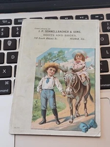 Stivali e scarpe Peoria Illinois Victorian Trade Card J. P. Schnellbacher & Sons - Foto 1 di 1