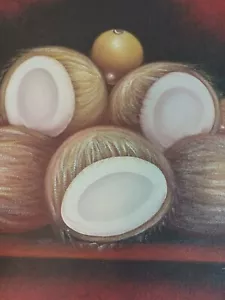 "Pintura original haitiana de arte mural cocos de Bellevue Kender 12"" X 16" - Imagen 1 de 9