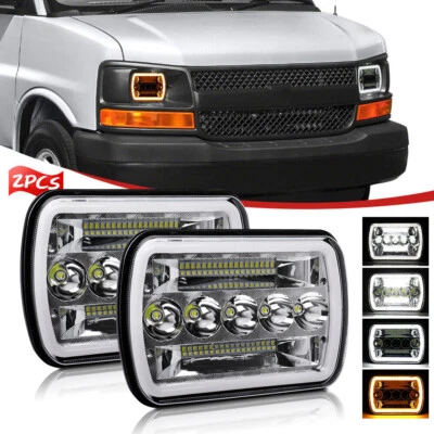 For Chevy Express Cargo Van 1500 2500 3500 Pair 7x6 5x7 LED Headlights Hi/Lo DRL - Image 1 of 4