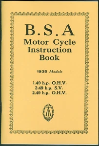 BSA Motorcycle Manual 1935 1.49 hp 2.49 hp ohv 2.49 hp sv Paper Book - Picture 1 of 4