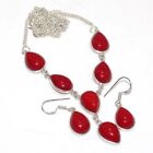 Red Coral Ethnic Handmade Necklace Earrings Set Jewelry 18|1.4" Au V267
