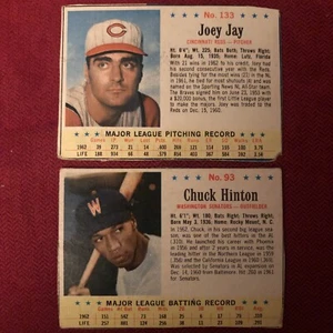 1963 Post Baseball #93 Chuck Hinton (Senators), #133 Joey Jay, Reds - Picture 1 of 2