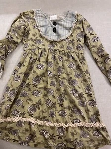 Matilda Jane Field Trip Sally Lap Dress Long Sleeve Green Brown Floral Size 6 - Picture 1 of 6