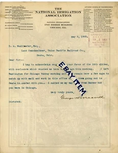 1900 George Maxwell NATIONAL IRRIGATION ASSOCIATION Chicago ILLinois MAP LETTER - Picture 1 of 2