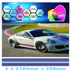 2 x 2100mm x 250mm Martini Racing stripes laminated for Porsche le mans sticker - Picture 1 of 1