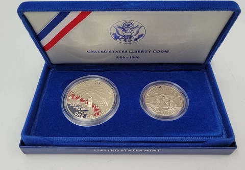 1986 Half Dollar & One Dollar US Mint Liberty Coins Immigrants & Ellis Island Cover