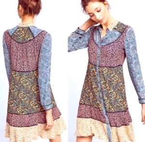 Anthropologie Maeve Teya Peasant Dress Size 8P Petite Floral Patchwork Boho - Picture 1 of 20