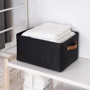 Black Canvas Polyester Storage Basket with Handles - Picture 1 of 7