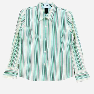 NWT LIZ CLAIBORNE Women Shirt Size 8P Button Up Long Sleeve Striped Green/White - Picture 1 of 9