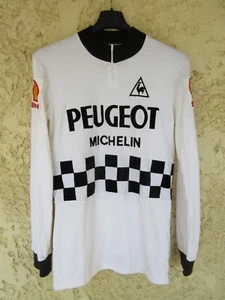 Maillot cycliste PEUGEOT MICHELIN SHELL 1982 vintage LE COQ SPORTIF shirt trikot - Picture 1 of 5