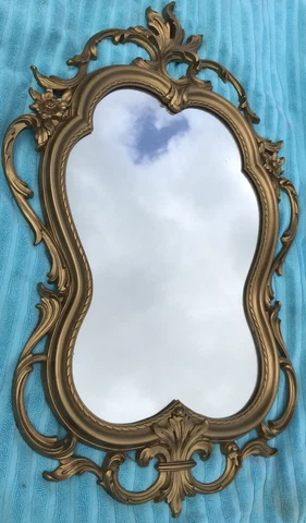 Vintage Gold Scroll Wall Mirror Resin Hollywood Regency MCM Boho Chic Cover