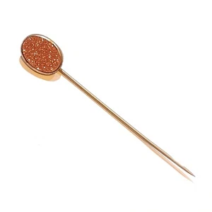 Antique Goldstone Stick Pin Brooch Hat Victorian Edwardian Gold Stone GF Filled - Foto 1 di 17