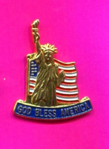 1982 STATUE OF LIBERTY PIN GOD BLESS AMERICA USA FLAG PIN VETERANS 10% OFF - Picture 1 of 1