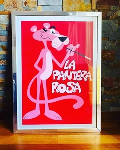 đŸ”´ La Pantera Rosa grande opera vintage originale anni 70 su lastra d’alluminio - Foto 1 di 4