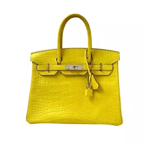 HERMES Birkin 30 Lime Yellow Matte Alligator Mississippiensis PHW - Picture 1 of 15