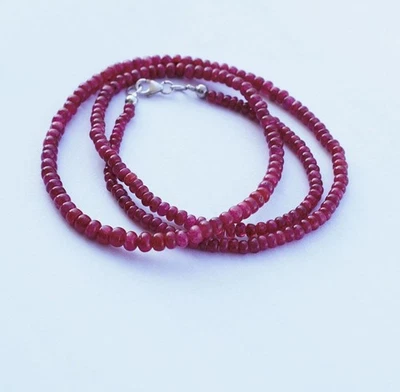 AA+ Natural Ruby Smooth rondelle Beaded Necklace Jewelry, Tiny Ruby Necklace - Image 1 of 4