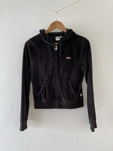 VANS Velour Full Zip Hoodie Black Size XS Y2K Style Skater Surf (24e) - Picture 1 of 11