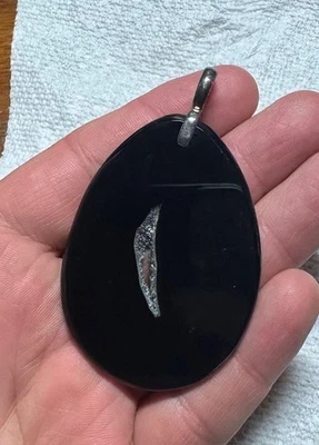 Statement吊坠3英寸925纯银黑色玛瑙泪珠天然 — 第 1/4 张图片