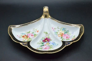Antique Noritake Nippon 3 section dish tray Gold Floral VINTAGE BEAUTIFUL 10" - Picture 1 of 3
