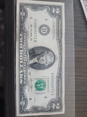 2 DOLLAR BILL  2013 SERIES D Low Serial Number D 00445471 A  Great Condition  - Image 1 of 4