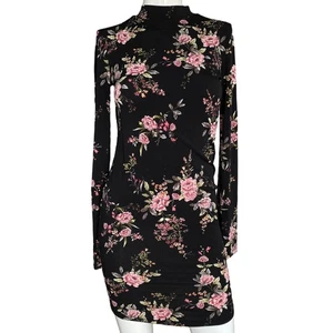 Forever 21 Floral Bodycon Mini Long Sleeve Dress Size Small - Picture 1 of 4