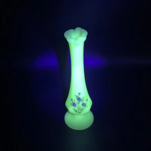 Fenton Satin Custard Swung 7.5" Bud Vase Hand Painted Floral Flower Signed Glass - Picture 1 of 10