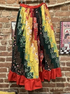 Vintage 50s 60s Patchwork Hippie Skirt All Cotton Rayon Maxi 25” Waist Beautiful - Picture 1 of 12