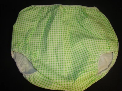 Vintage Plastic Lined Fabric Diaper Cover Green Check Size Large NOS - Image 1 of 3