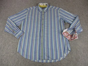 Robert Graham Hemd Herren große blaue Streifen bestickt Paisley Flip Manschette Besatz - Bild 1 von 11