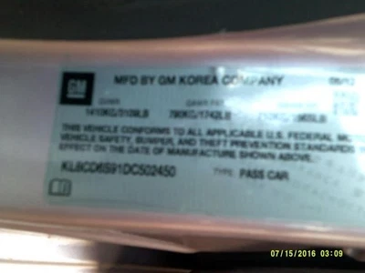 Cinturón de seguridad cubo delantero eléctrico modelo EV hebilla de conductor se adapta a 13-16 SPARK 431862 Foto 1 de 4