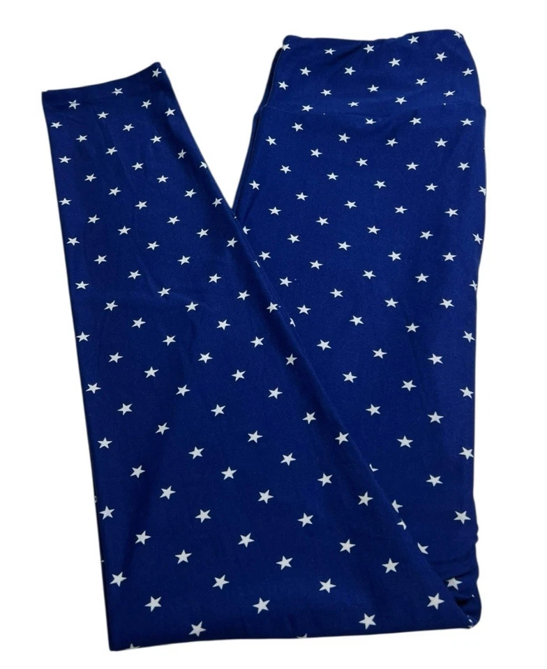 LuLaRoe 紧身裤 TC 高曲线圣诞蓝色军用星星太空航海美国 — 第 1/4 张图片
