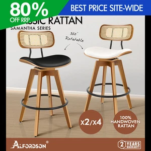 ALFORDSON Bar Stools Kitchen Vintage Leather Seat Rattan Chair Samantha x2/x4 - Picture 1 of 28