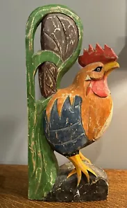 Vintage handgeschnitzt Holz Volkskunst Hahn Huhn Skulptur 21" Americana - Bild 1 von 6