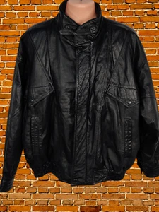 MENS CANDA BY C&A SIZE UK 42 BLACK LEATHER JACKET COAT VINTAGE FULL ZIP CASUAL - Picture 1 of 8
