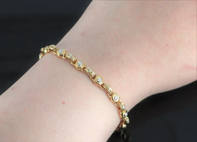 Dilaro 18K White Yellow Gold Bezel Round Diamond 7'' Tennis Bracelet Foto 1 de 4