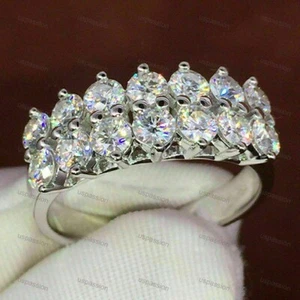 2.00 Ct Natural Moissanite Wedding Engagement Band Ring White Gold Plated Silver - Picture 1 of 6