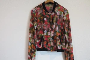 Ark & Co Floral Sheer Rib Knit Collar, cuffs, Hem Full-zip Jacket SZ small - Picture 1 of 10