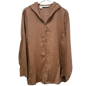 Carlies Court Linen Jacket Plus Size 2X Zip Front Casual Hoodie Brown Womens NWT - Picture 1 of 8
