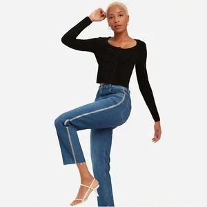 J Brand Size 25 Jules High-Rise Ankle Straight Leg Rhinestone Embellished Jeans - Picture 1 of 11