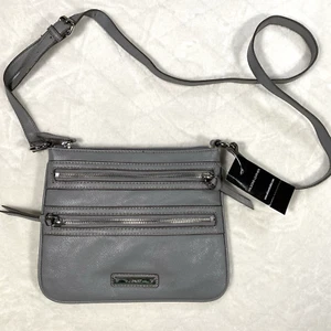 Nine West graue Leder Umhängetasche doppelte seitliche Reißverschlusstaschen brandneu - Bild 1 von 7