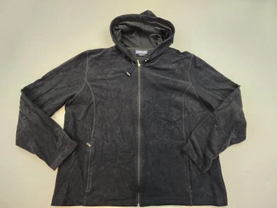 Lands End Women’s XL 18-20 Black Full Zip Hoodie Sweatshirt Faux Velvet - Image 1 of 4