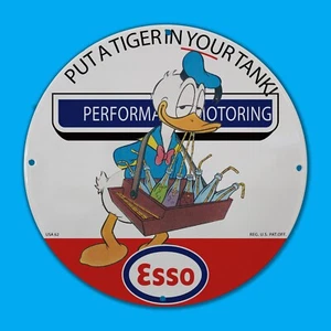 VINTAGE ESSO PUT TIGER IN YOUR TANK ! RED SERVICE MAN CAVE OIL PORCELAIN SIGN - Picture 1 of 1