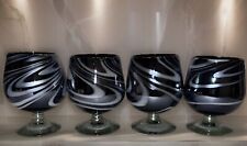 (4) Iridescent Amethyst w/White Swirl Snifters Hand Blown Glasses Mexico Goblets